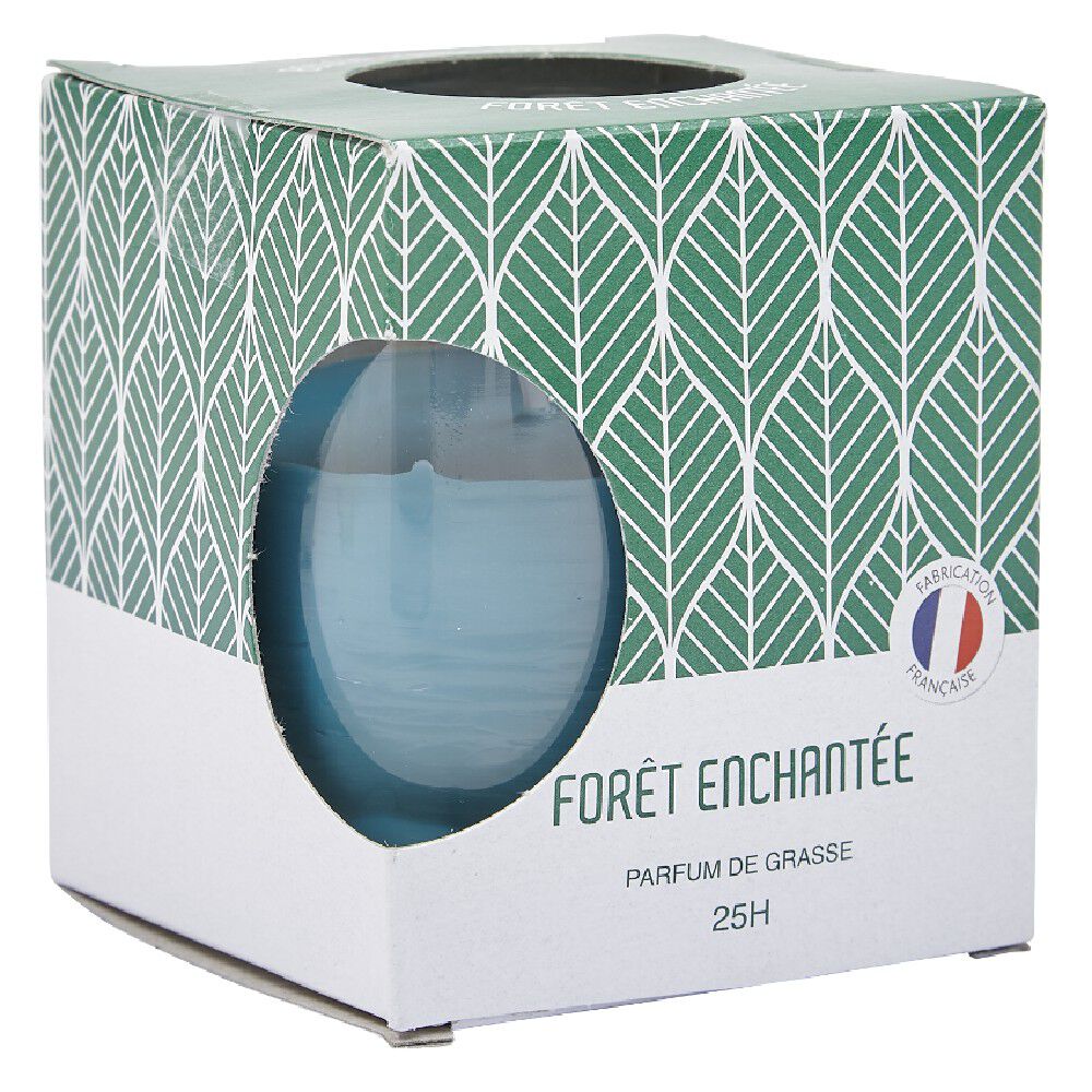Bougie au parfum de grasse dans verre senteur forêt enchantée