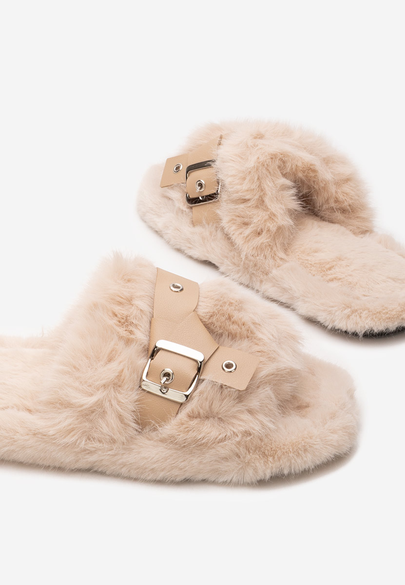 Pantoufles avec fourrure beige Arlete