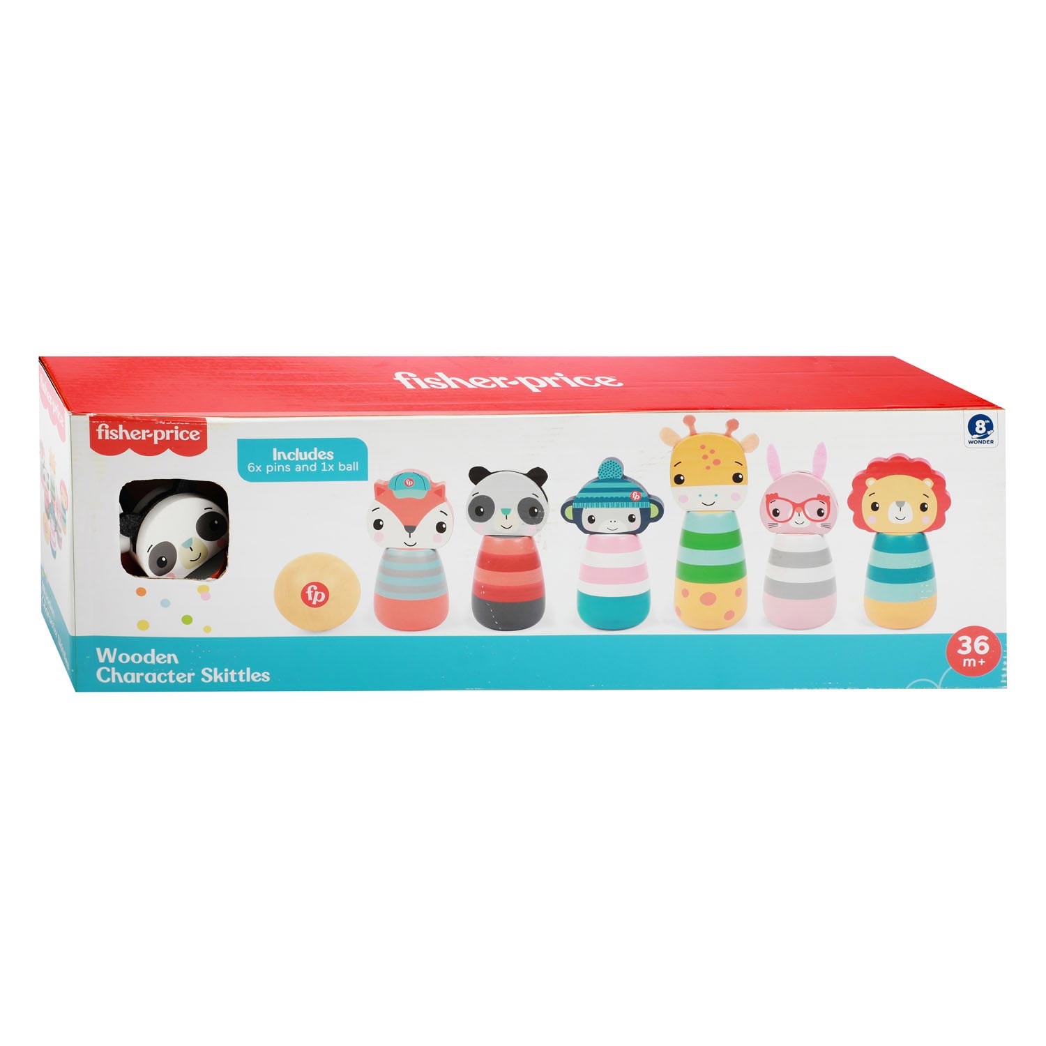 Fisher-Price - Holz-Tierkegel 6 Stück + Ball