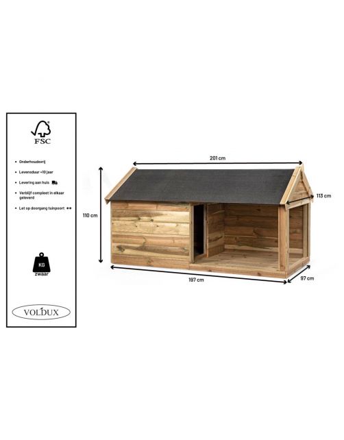 Voldux Hondenhok Storm - Hondenhok - 217x110x116 cm Naturel