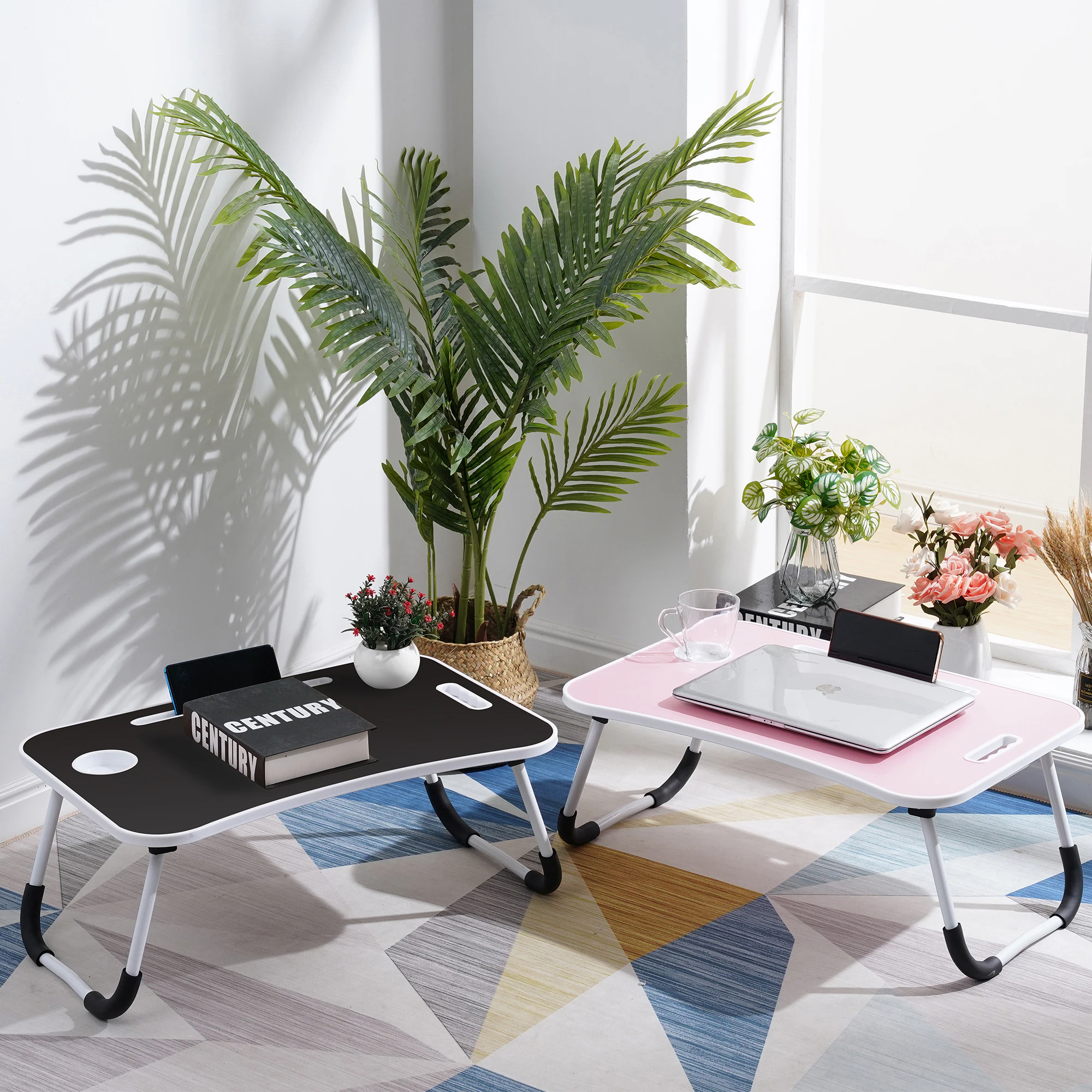 Albatros Laptoptisch für Bett mit Schublade FLIP - Laptop Tisch/Tablett, div Farben Holz, klappbar - Laptop Tisch für Couch/Sofa oder Laptop Ständer für Bett mit Handy/Tablet-Halter (Eiche)
