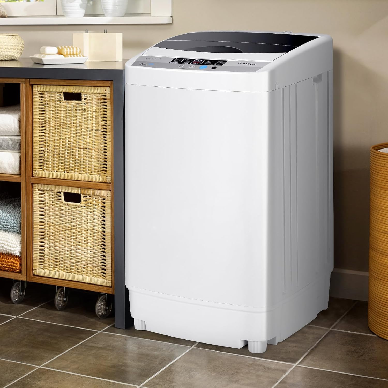 COSTWAY Waschmaschine 4,5KG, Toplader Waschvollautomat mit Pump, Schleuder, Display, Mini-Waschmaschine 310W/ 50×50×85cm klein für Appartement, Wohnmobil