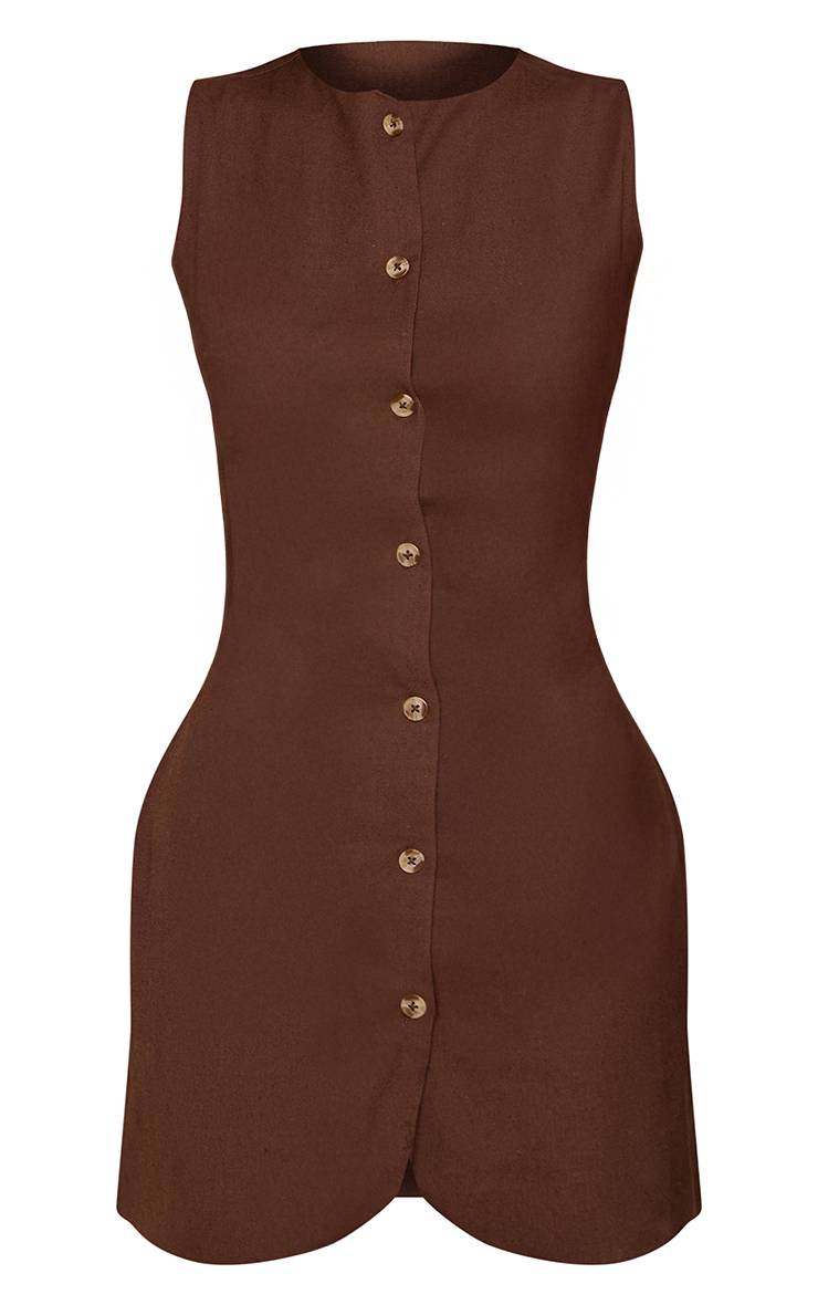 Chocolat Robe Moulante Tall Boutonnée Aspect Lin