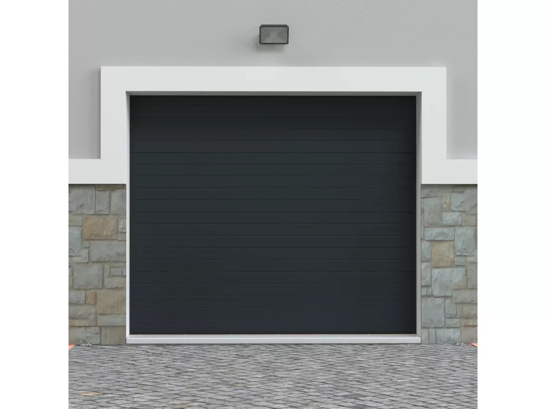 Porte de garage sectionnelle effet rainuré anthracite motorisée L254 x H218 cm - NORIA