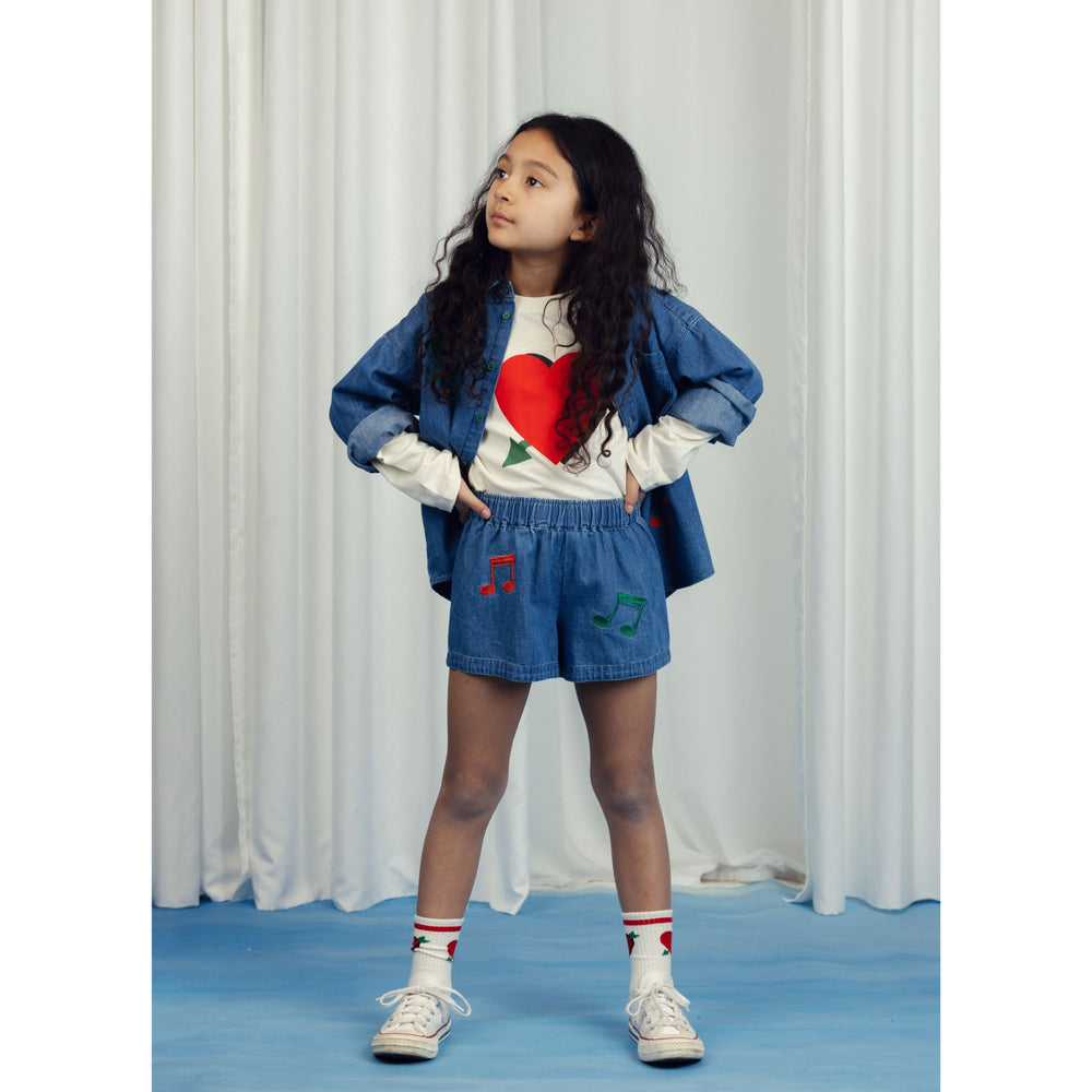 Køb Mini Rodini Blue Note Embroidery Lightweight Denim Shorts