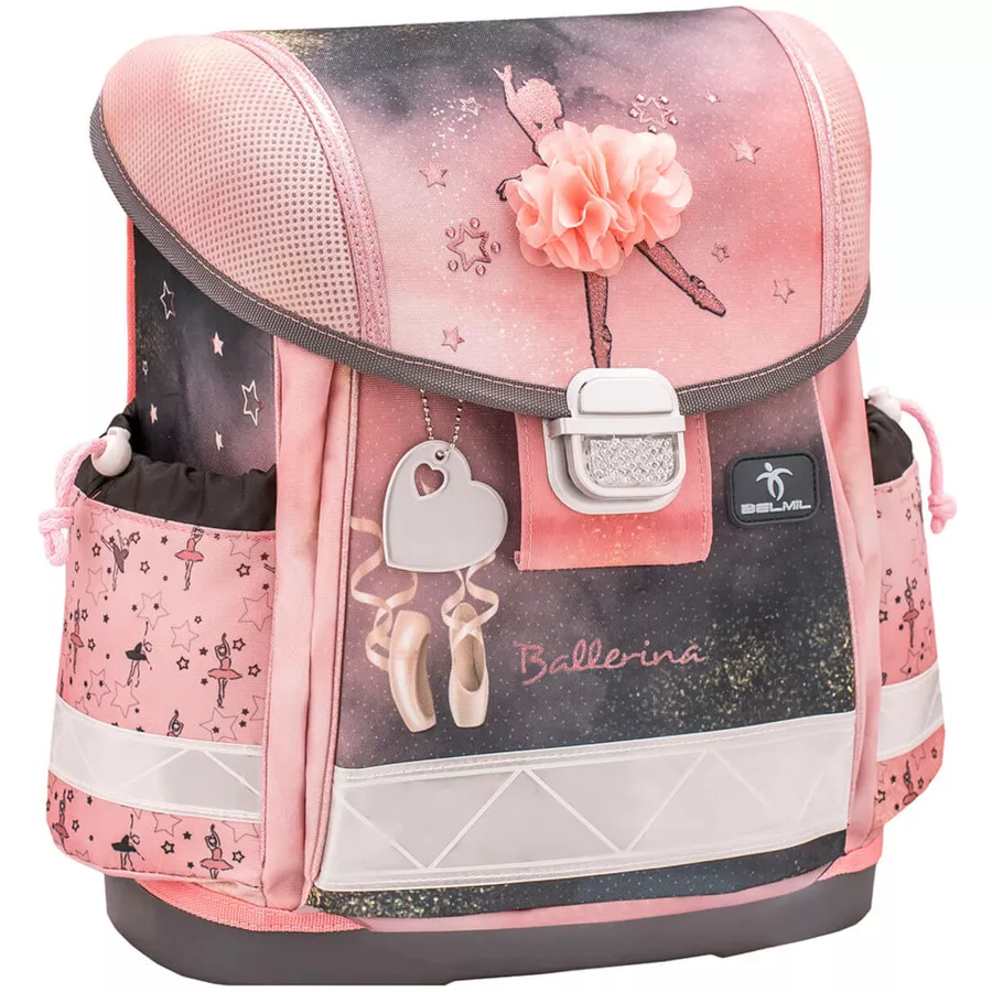 Belmil Schulranzen Classy Schulranzen Set 5-teilig mit Brustgurt Ballerina Black Pink