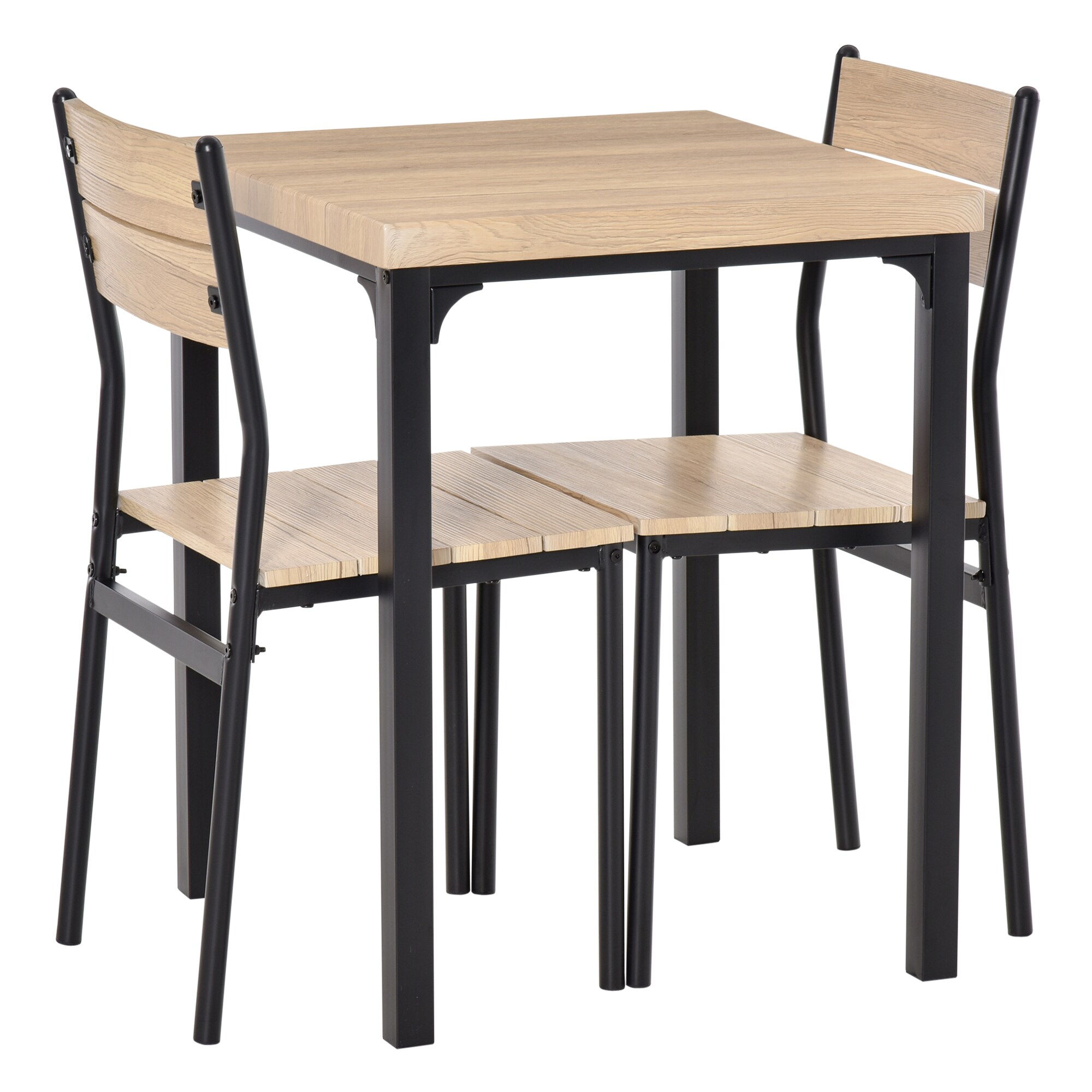 HOMCOM Esstisch-Set mit 1 Tisch + 2 Stühlen Naturholzoptik, schwarz