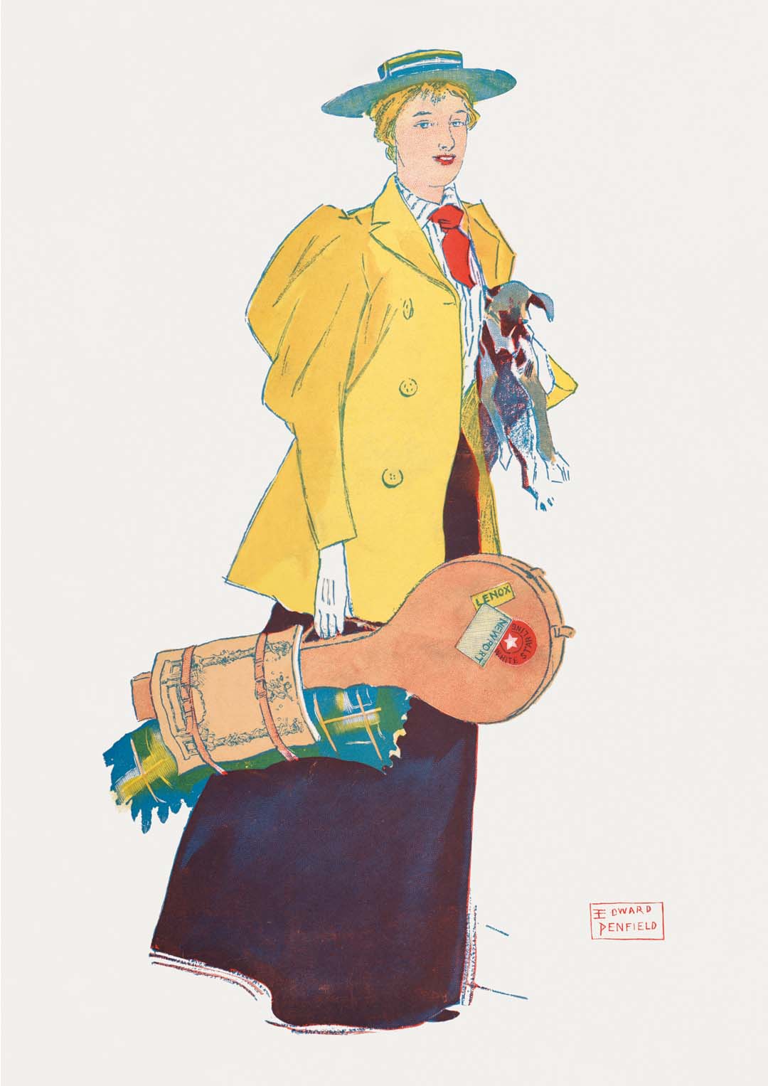 Frau hält Hund und Sachen von Edward Penfield