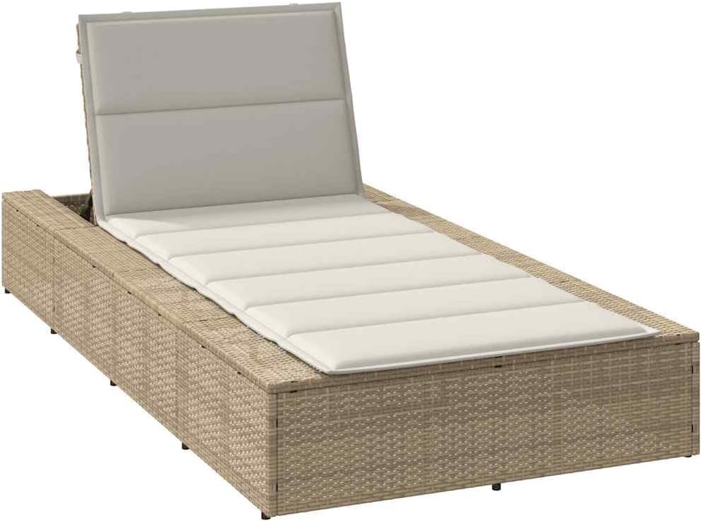 vidaXL Sonnenliege mit schwebender Auflage Beige Poly Rattan, Sonnenbett, Gartenliege, Lounge Bett, Tagesbett, Chaiselongue, Poly Rattan Sonnenliege