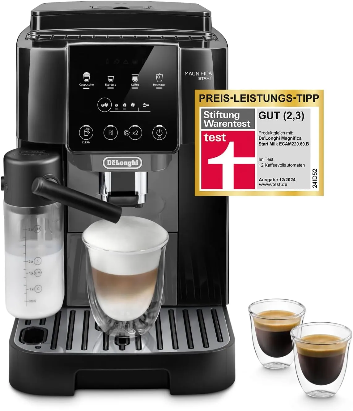 De'Longhi Magnifica Start ECAM222.60.BG, Kaffeevollautomat mit LatteCrema-Milchsystem für Automatischen Cappuccino, 4-Direktwahl-Tasten, Soft-Touch-Bedienfeld, 