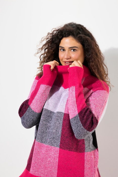 Pullover, Karomuster, Stehkragen, Langarm