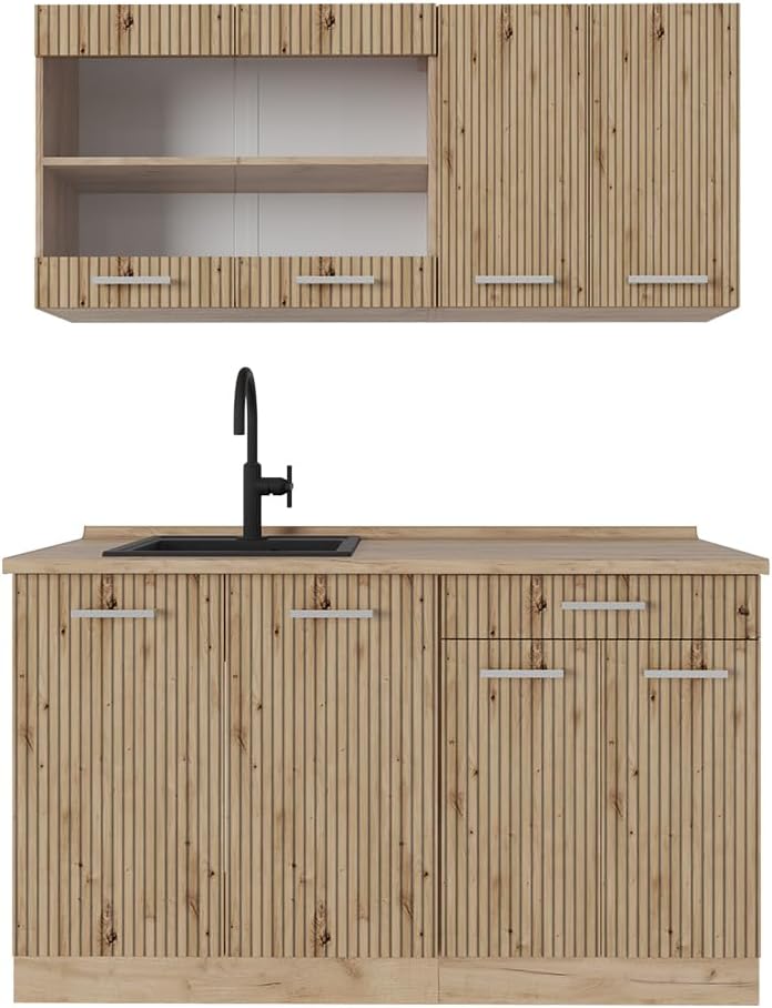 Vicco Singleküche R-Line, Artisan-Eiche/Goldkraft Eiche, 140 cm ohne Arbeitsplatte