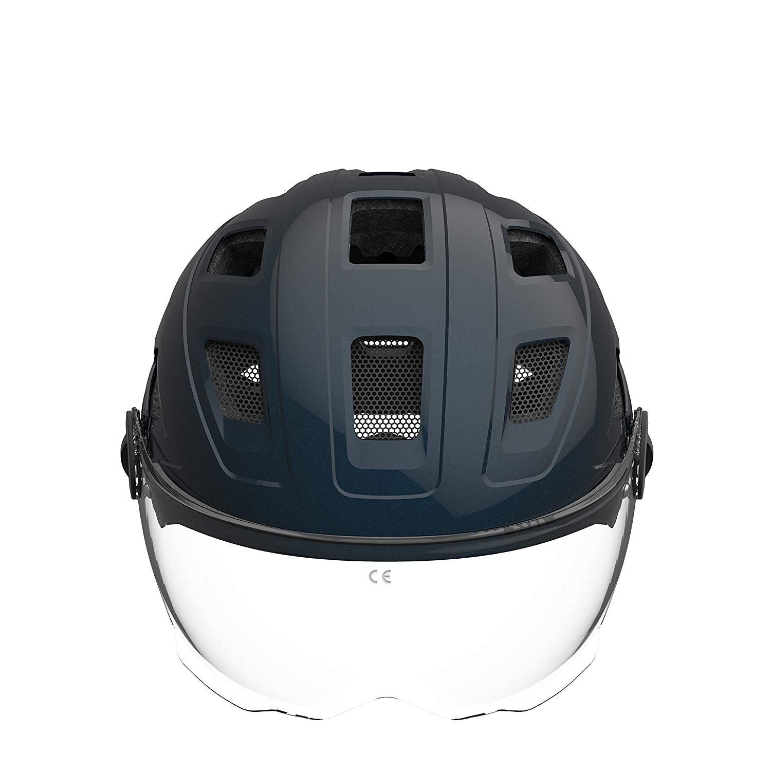 Casque de vélo ABUS Hyban+ Midnight Blue avec Visière et LED Arrière