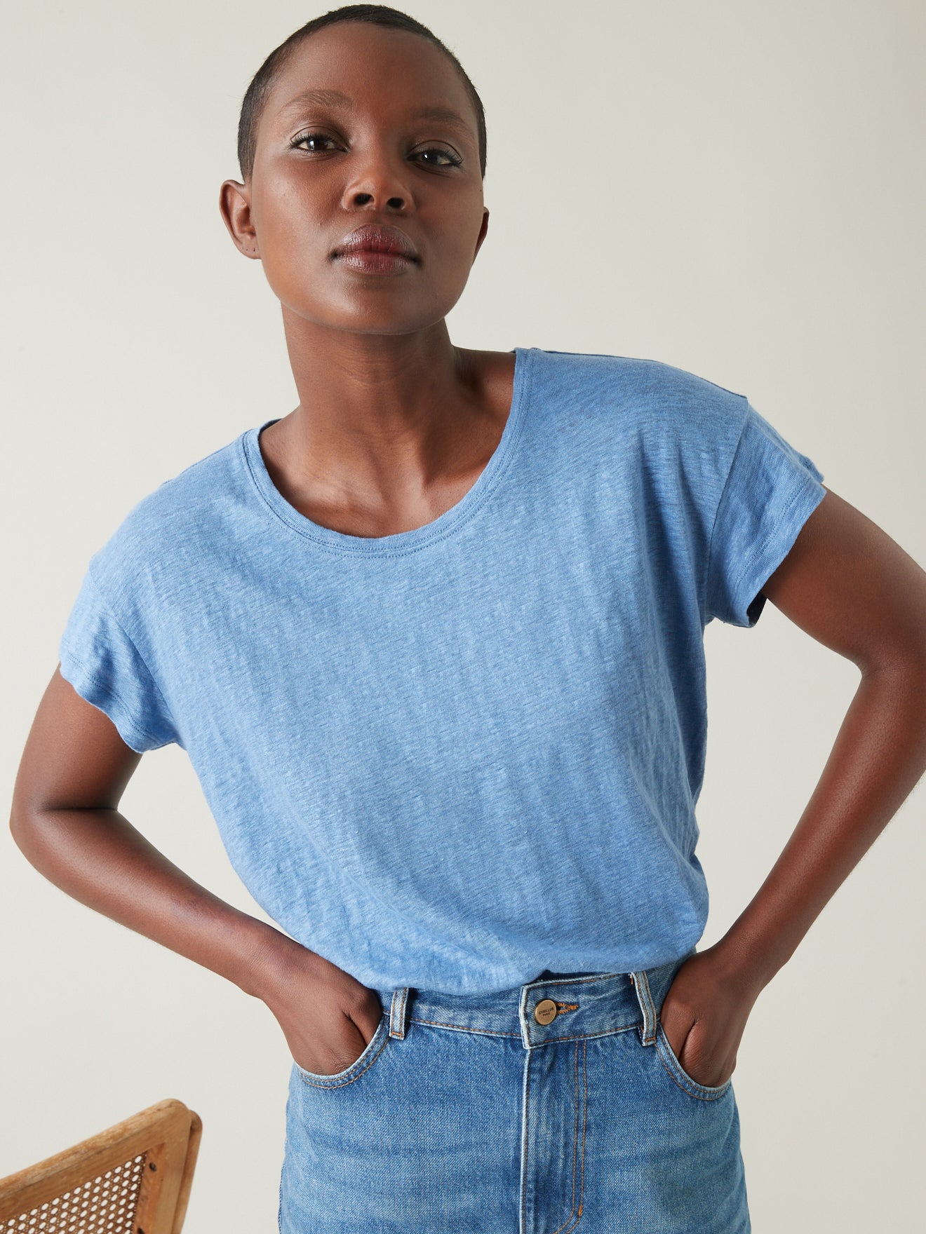 T-shirt lin femme col rond