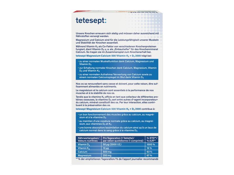 tetesept Magnesium Calcium D3 K2 40 Tabletten Nahrungsergänzungsmittel für Knochen und Muskeln