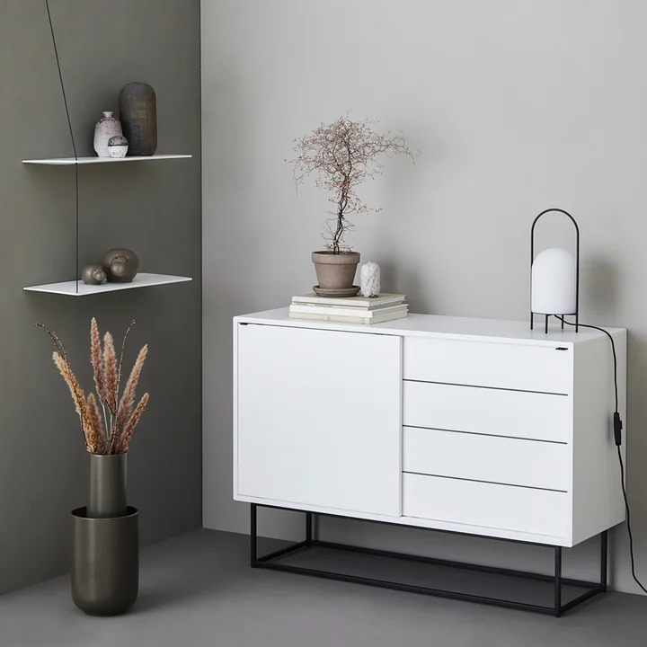 Woud - Virka Sideboard high, Eiche schwarz / geseift