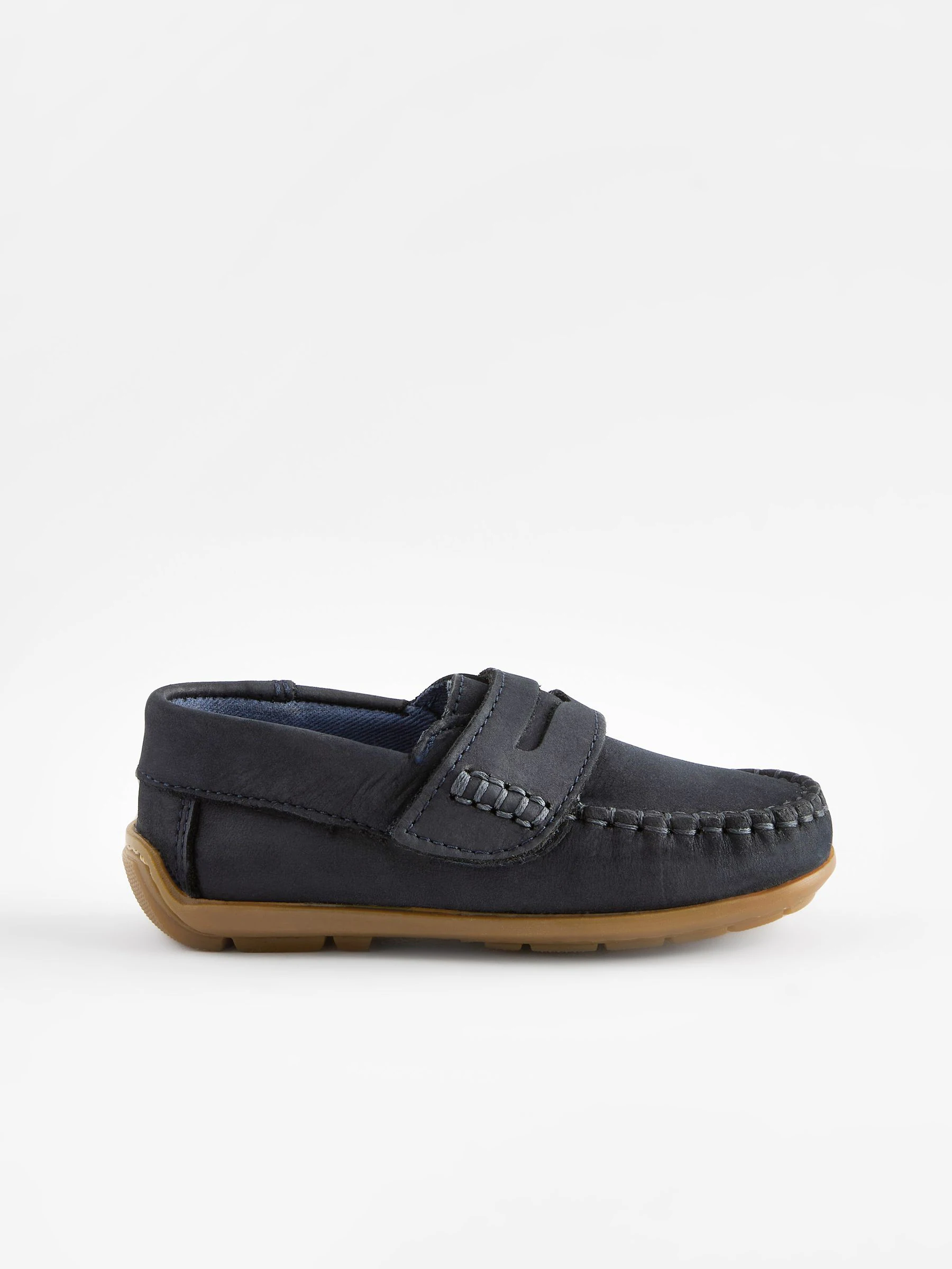 Marineblauw - Leren pennyloafers met klittenbandsluiting