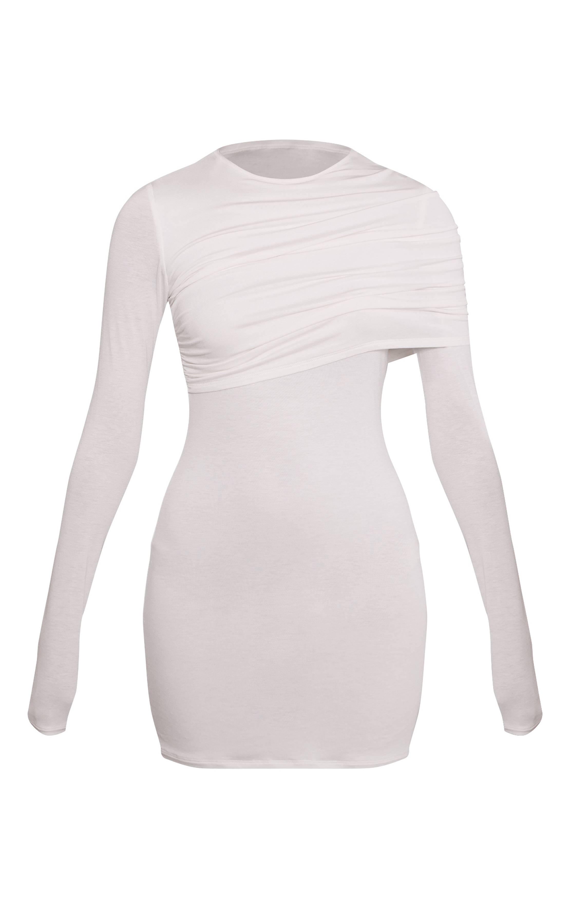 Crème Robe Moulante À Manches Longues En Jersey Avec Détail Superposé