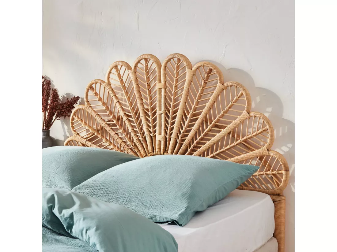 Tête de lit en rotin naturel L 140 x P6 x H115cm