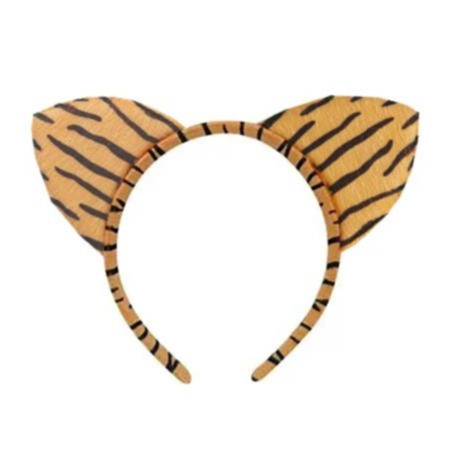 Tiger Haarreif mit Plüsch Ohren Fasnachts Kostüm Zubehör Motto Party Accessoire Halloween Foto Requisite - Orange / Schwarz