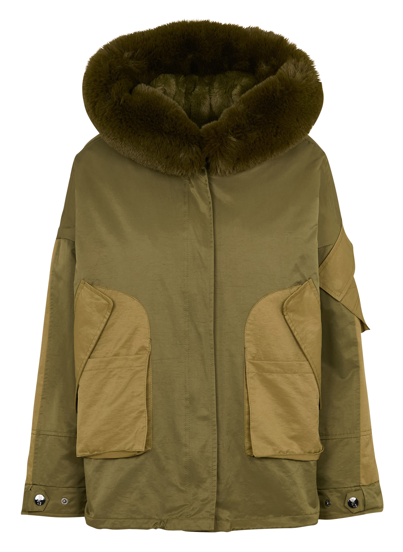 MARILOU - Manteau court capuche en fourrure| Vert