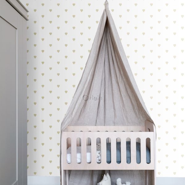 Estahome Hartjes I Behang - 0,53 x 10,05 m - Wit / Goud