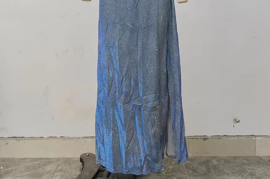 Lexama - 3/4-mouw V-hals glitter jumpsuit