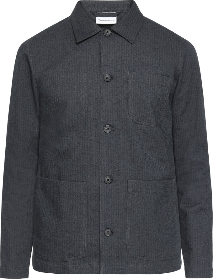Knowledge Cotton Apparel Flannel herringbone overshirt - GOTS/Vegan Gray pinstripe
