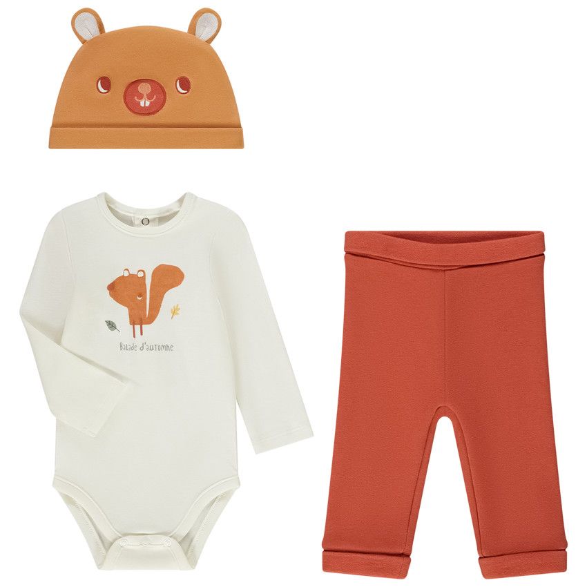 Ensemble ludique 3 pièces motif écureuil pour bébé garçon - Ecru