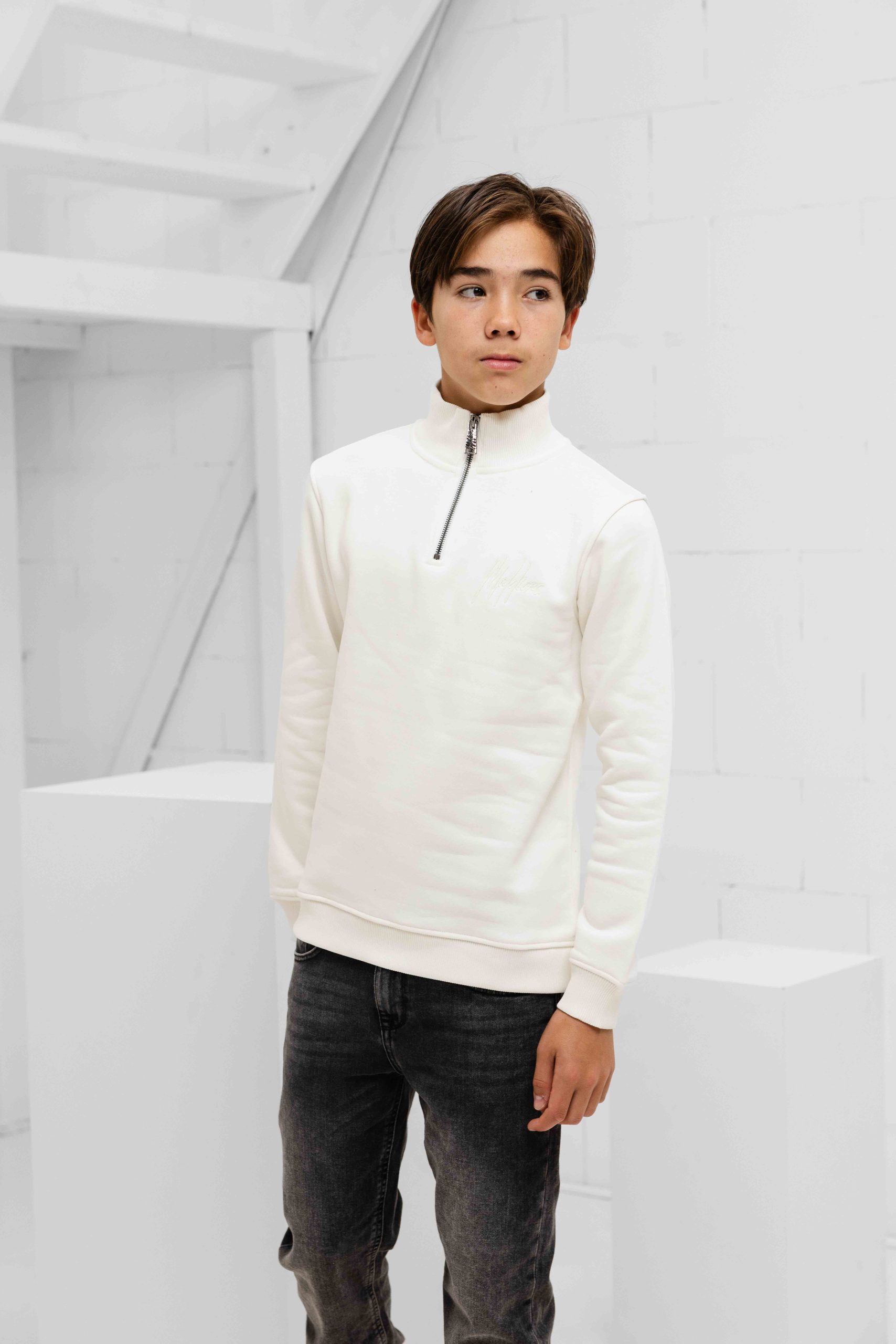 Malelions Turtle Half Zip Sweater Kids Gebroken Wit