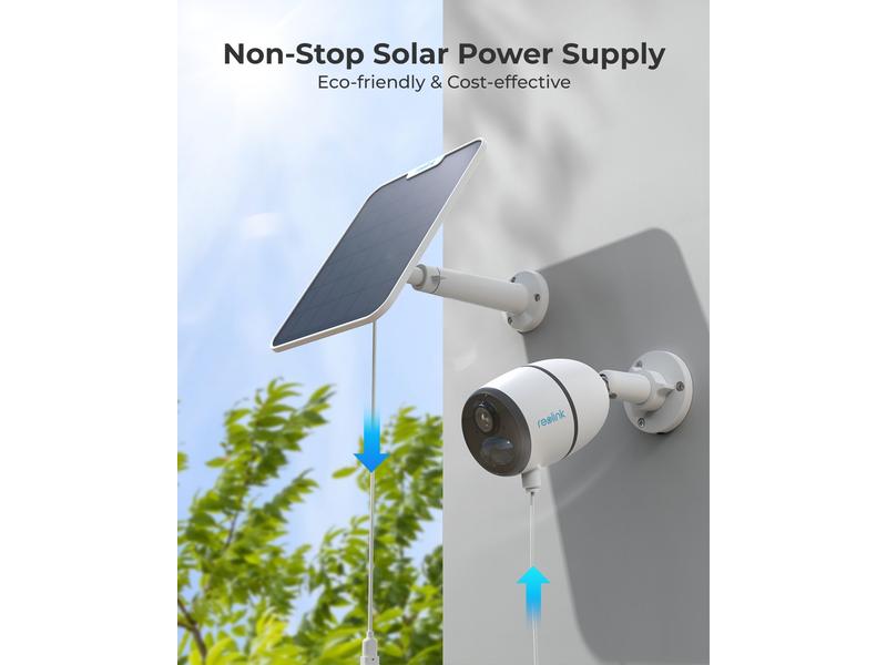 Reolink Zubehör Solarpanel 2 mit USB-C Anschluss Für alle Reolink Kameras mit Batterien sowie Micro-USB oder USB-C Anschluss, mit Zubehörteilen für die Montage – Weiss