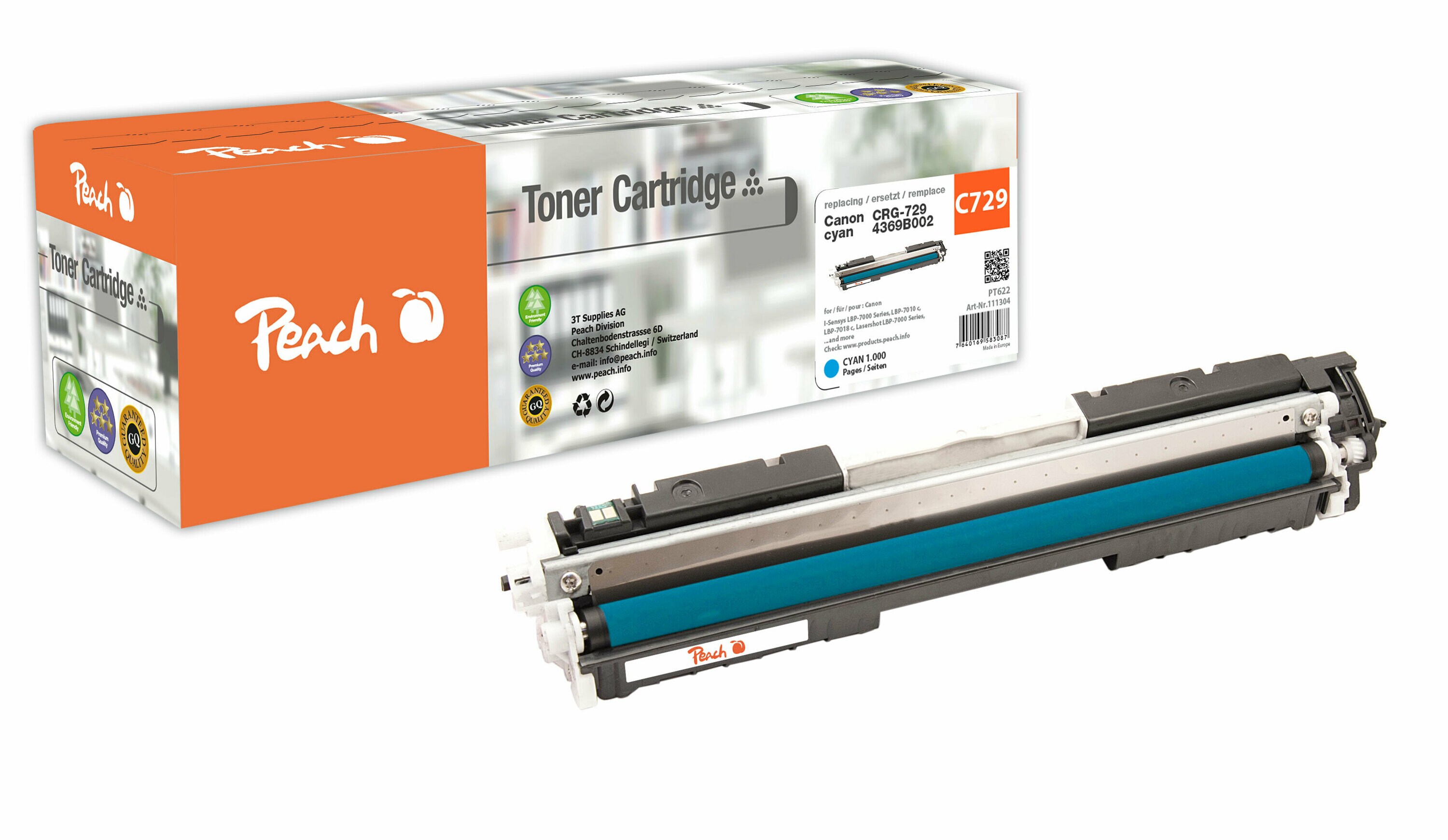 Peach HP 729 C Toner cy ersetzt Canon No. 729C, 4369B002 für z.B. Canon ISensys LBP -7000, Canon ISensys LBP -7010 c, Canon ISensys LBP -7018 c (wiederaufbereitet)