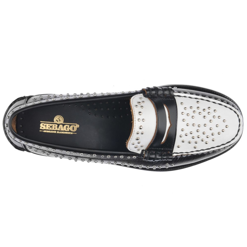 DAN STUDS Black WHITE MOCASSIN-Mocassin pour femme en cuir clouté