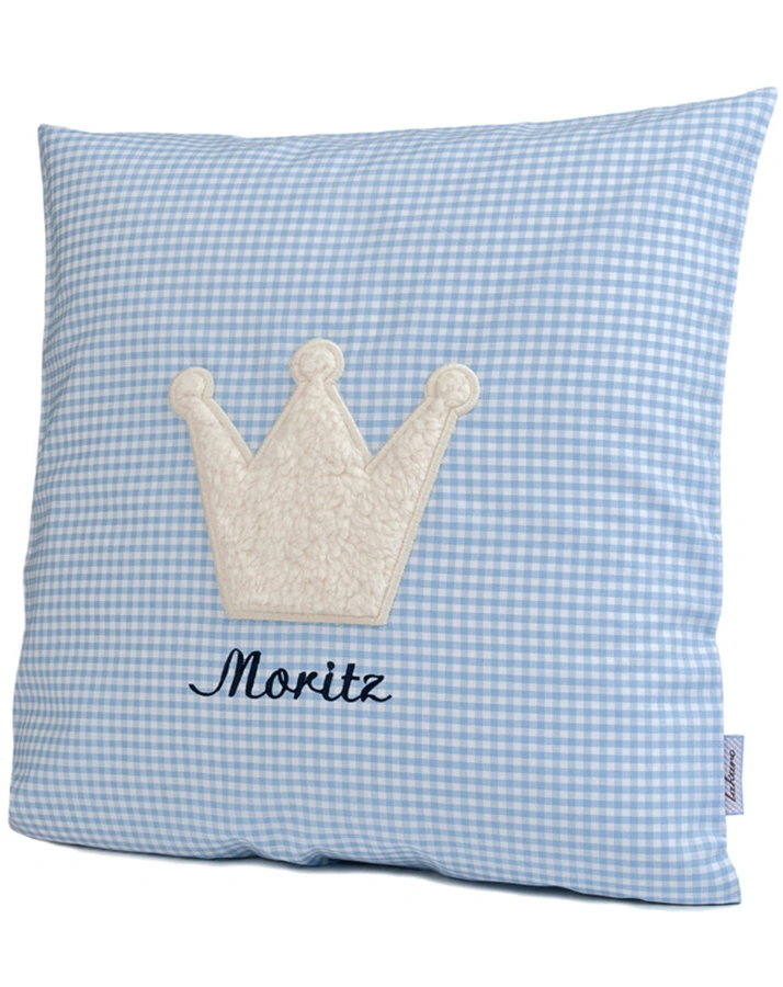 Personalisiertes Kissen KRONE hellblau (Farbe: wollweiss)