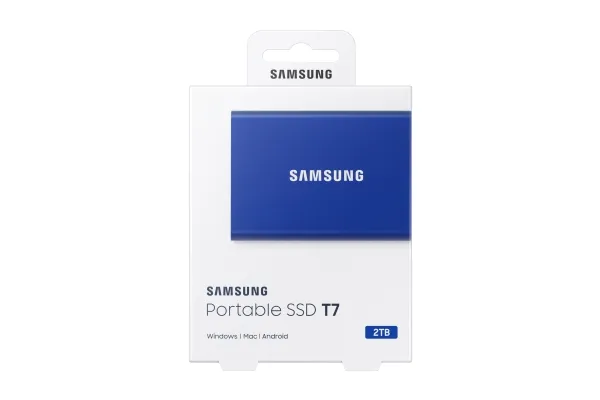 Samsung T7 MU-PC2T0H - SSD - krypteret - 2 TB - ekstern (bærbar) - USB 3.2 Gen 2 (USB-C stikforbindelse) - 256-bit AES - indigoblå