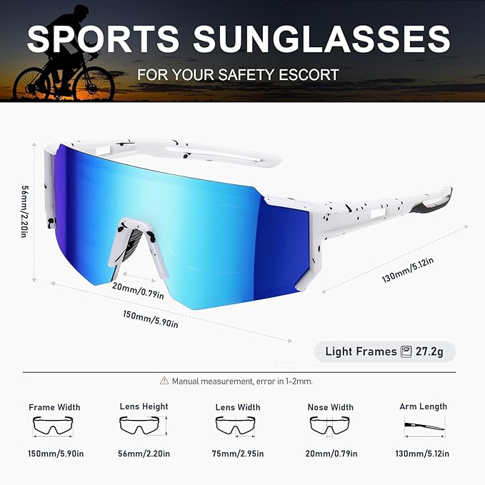 Polarized Sports Sunglasses for Men and Women,Fishing Cycling Mountain Bike Baseball Sunglasses with UV Protection