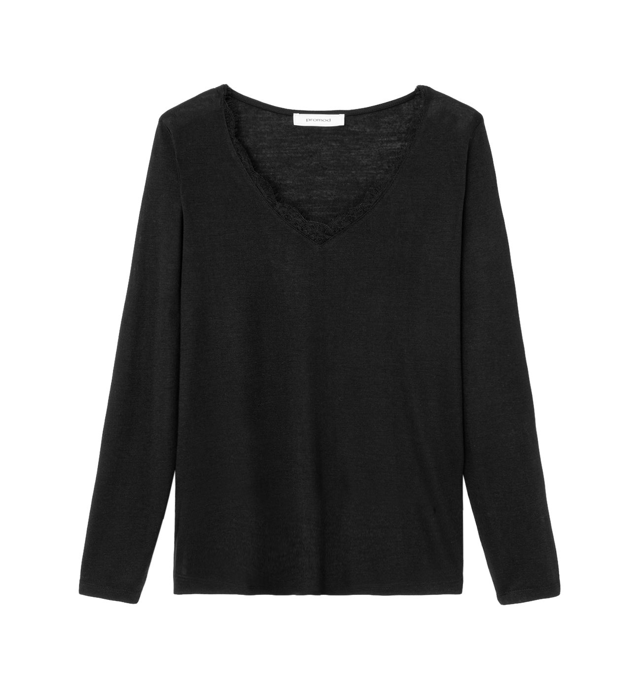 T-shirt détail dentelle Femme - Noir