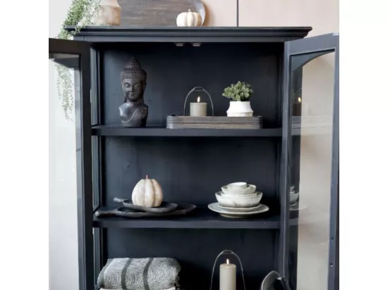 Armoire vitrine 2 portes chambre salle de bain bois verre noir 170cm