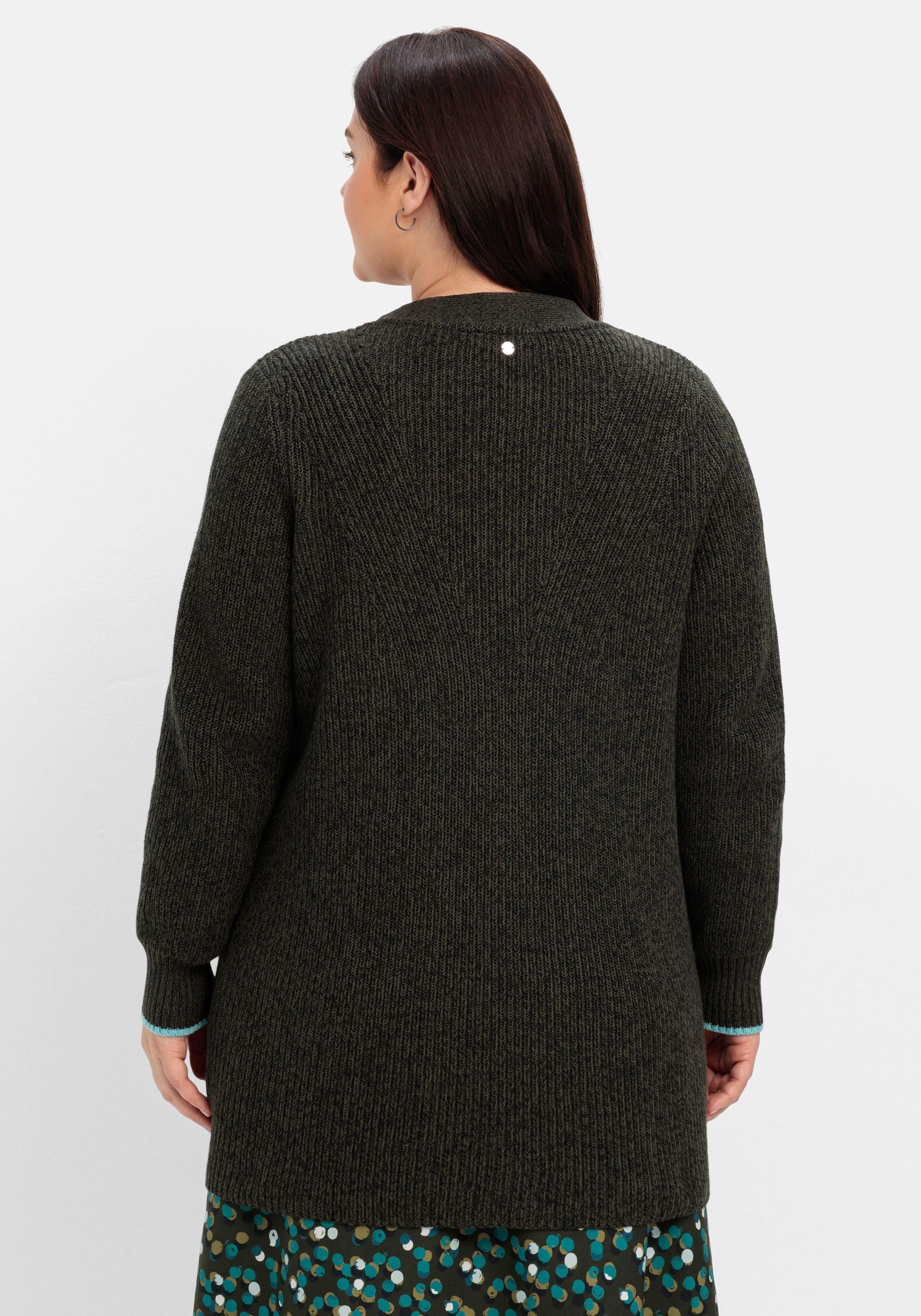 Longstrickjacke mit Perlfangmuster, in offener Form