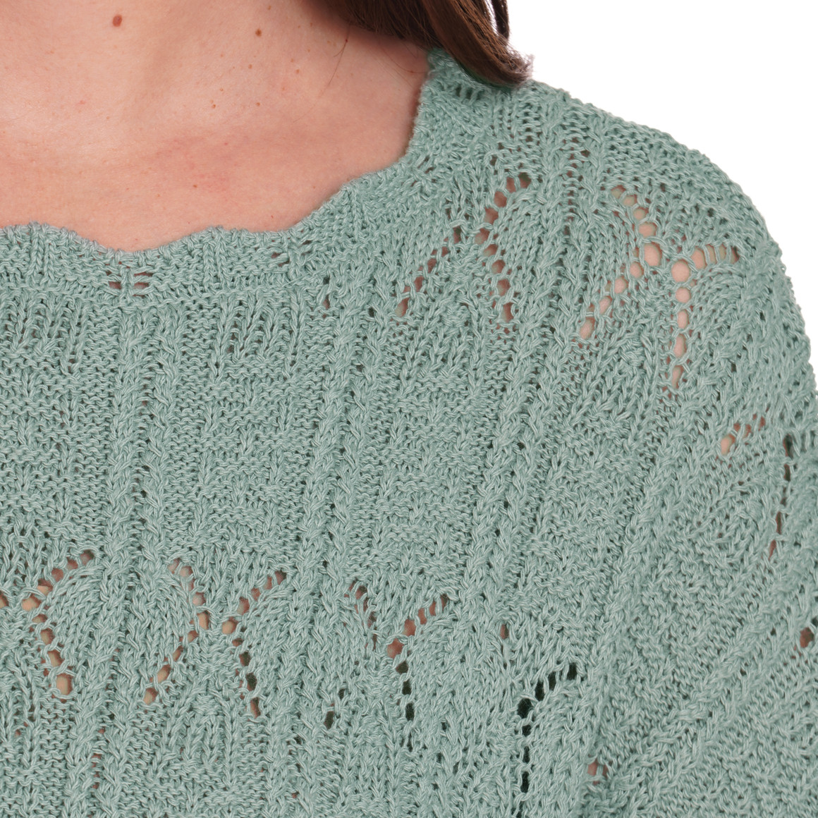 Gina Benotti Damen Strickshirt in Häkel-Optik salbei