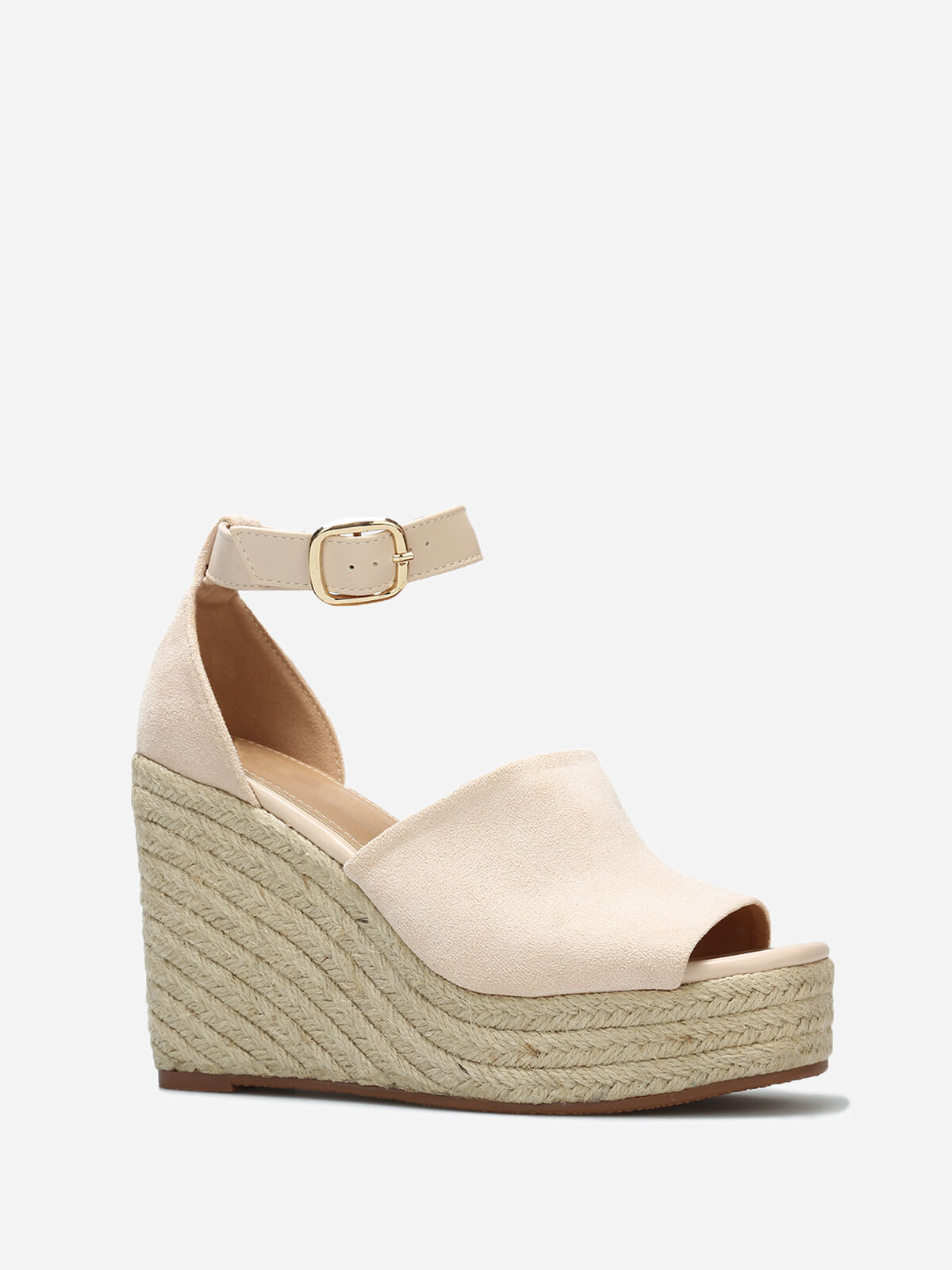 Sandales avec talon compensé en cordage- Beige