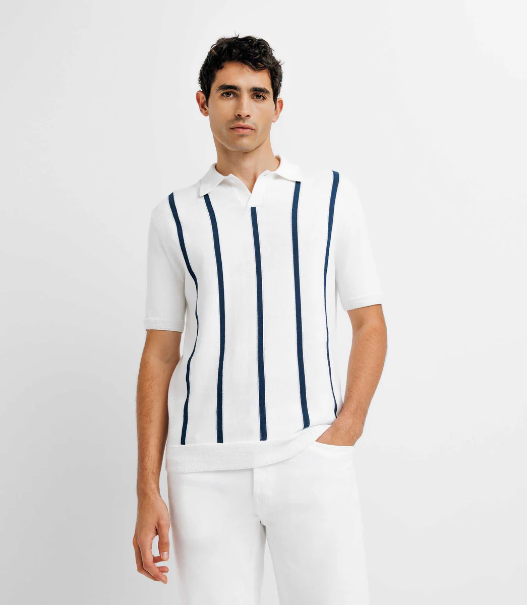 Polo nid d'abeille rayé blanc
