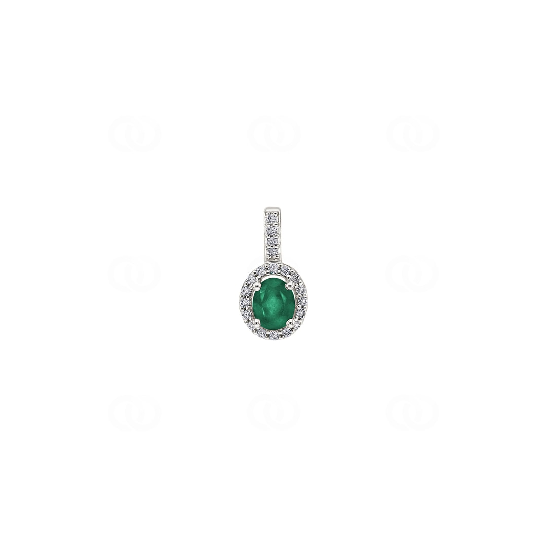 Anhänger 750/18 K Weissgold mit Smaragd oval und Diamanten 0.08 ct H/si