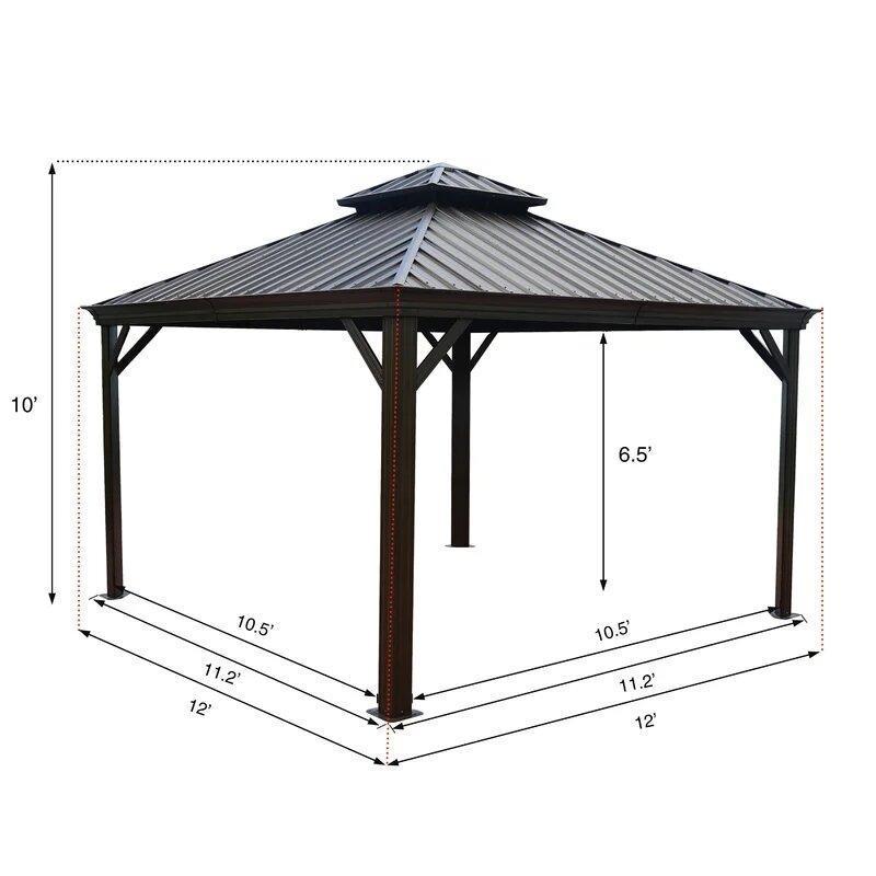 Gazebo de alumínio Alexander para pátio, 3,66 m de largura x 3,66 m de profundidade