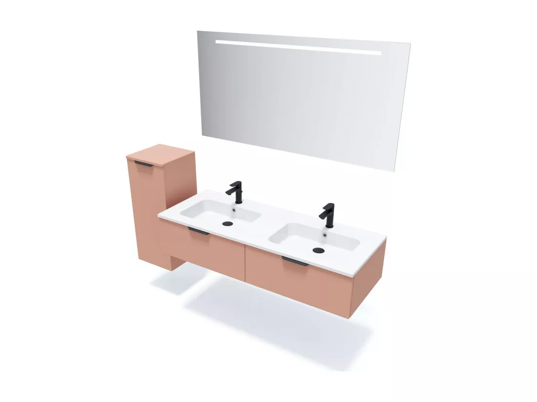 Meuble de salle de bain suspendu double vasque intégrée 140cm 2 tiroirs Abricot - Soho