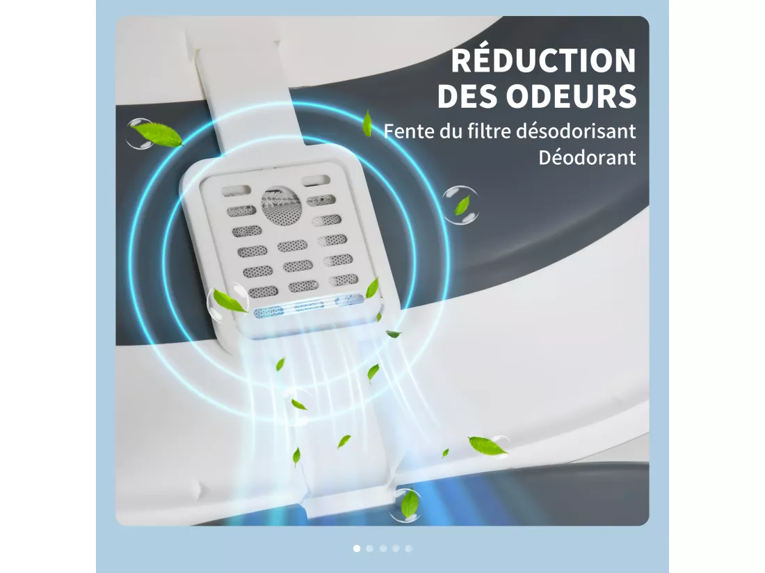Maison de toilette pliable - bac à litière chat avec porte battante, pelle et filtre inclus - ABS PP blanc gris