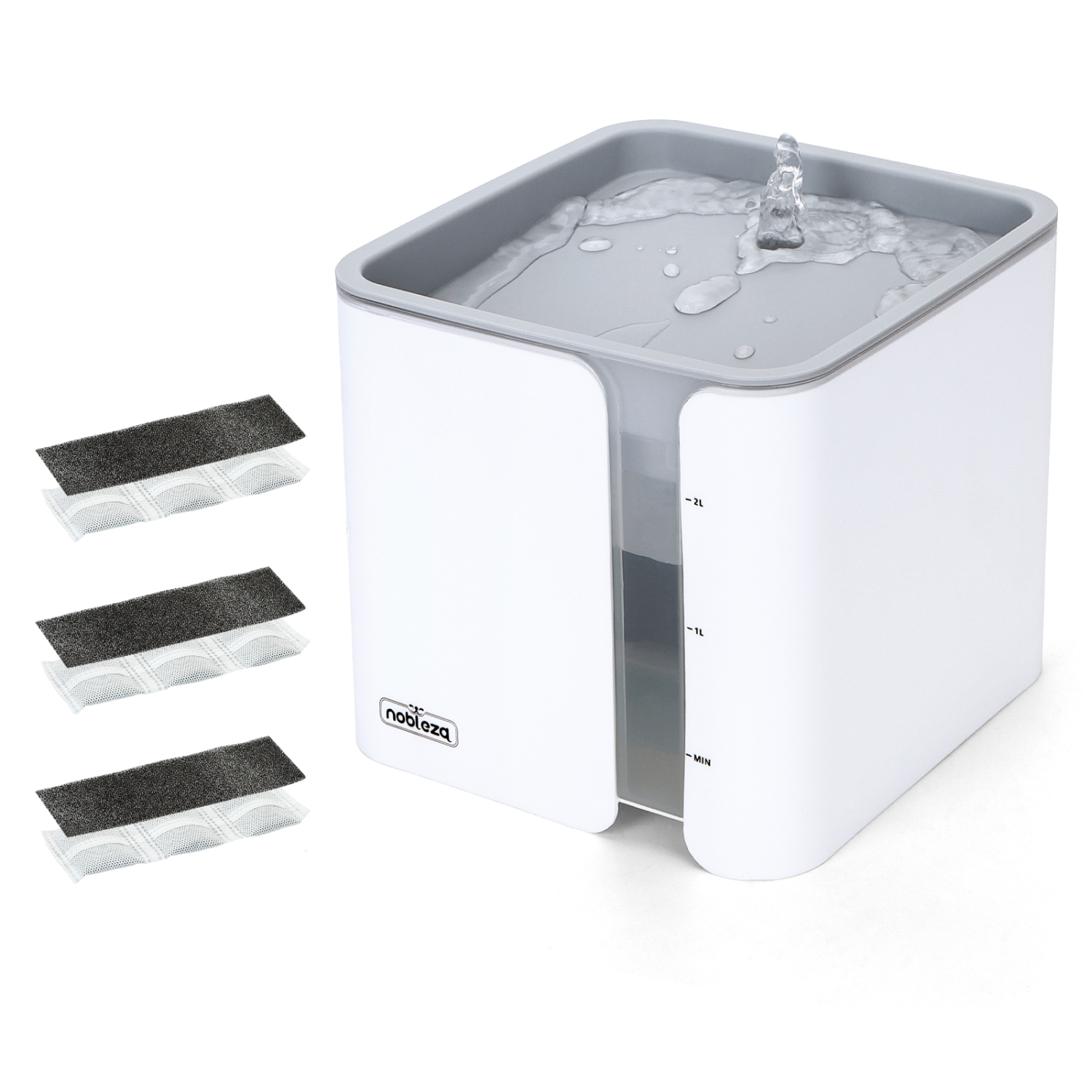 Nobleza - Fonte Silenciosa para Gatos, Dispensador de Água Automático para Cães com 3 Filtros de Carvão Ativado, 2,0 L