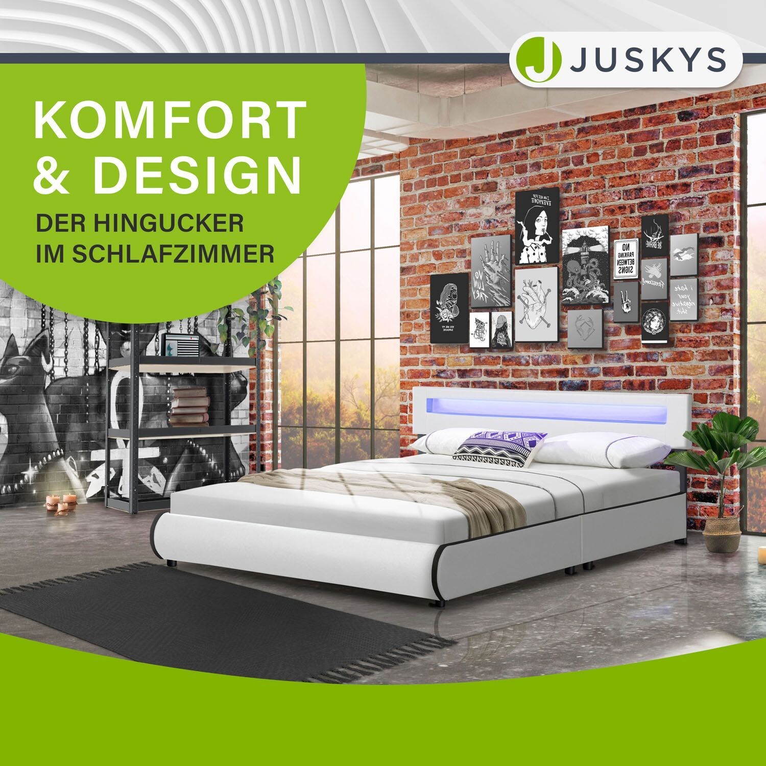 Juskys Polsterbett Sevilla 180 x 200 cm weiß Doppelbett Ehebett mit Kaltschaummatratze