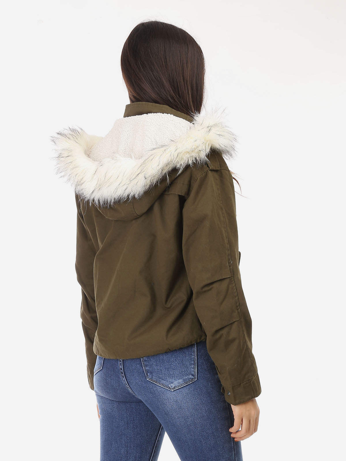 Parka courte fourrée à capuche- Kaki