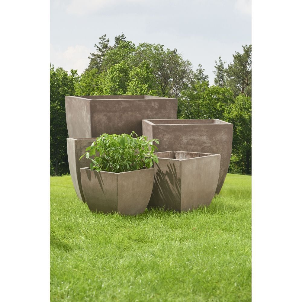 Cache pot fibre d'argile carré gris 27x27xH27cm